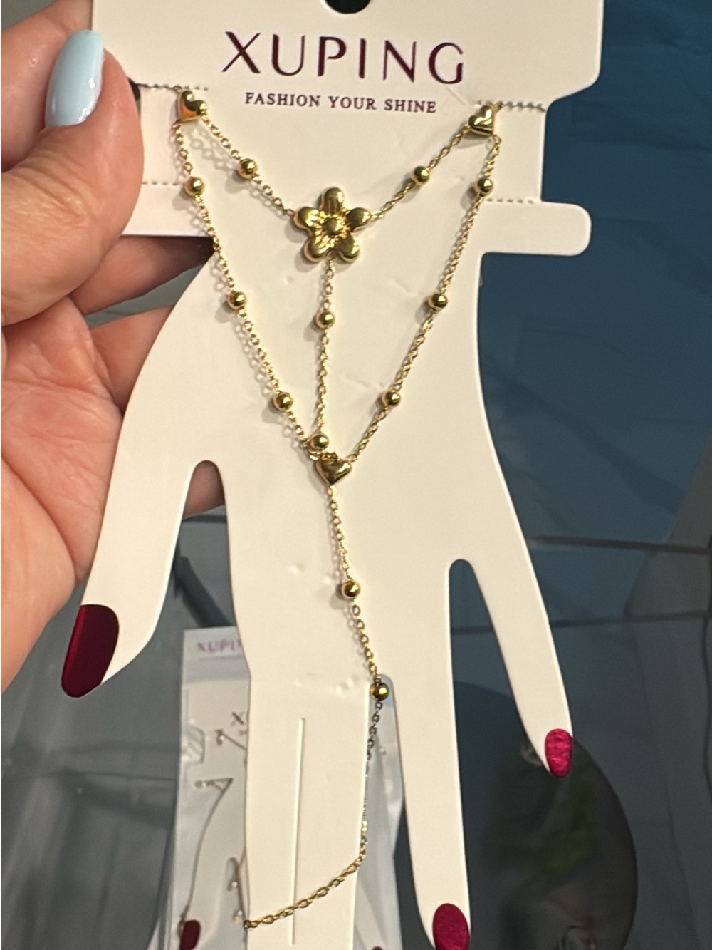 Gold Flower Y-Necklace with Bead Accents